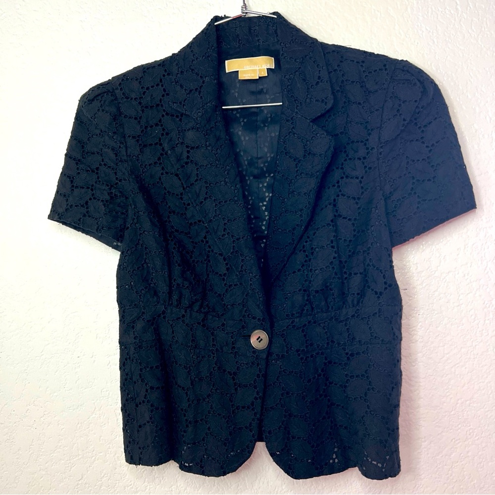 Michael Kors Eyelet Linen Black Jacket Short Sleeve Career Size 4 Made In Italy